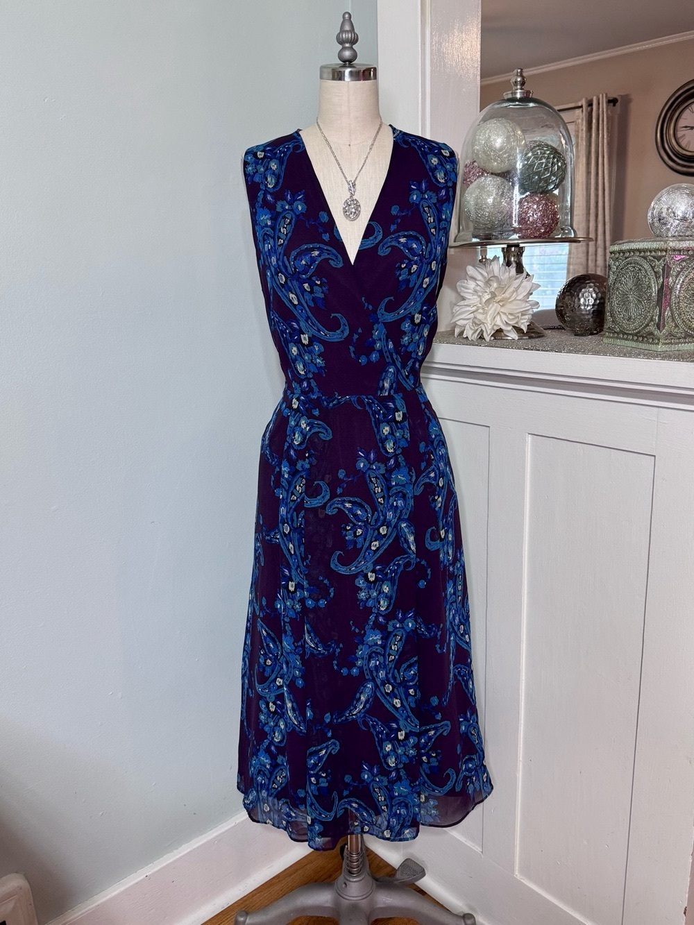 CAbi Treasure Dress Style 3461 Paisley Floral Chiffon Midi Dress Size 12 - Picture 3 of 12